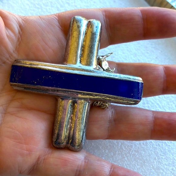 Taxco Mexico vintage heavysterling silver Lapis Lazuli pin pendant necklace